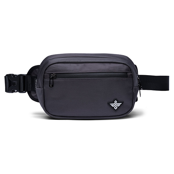 The Erozul Fortuna Smell Proof Fanny Pack Crossbody Bag by Erozul features water-resistant black fabric, a zippered main compartment, front pocket, adjustable strap, and a white geometric logo—ideal for those seeking stylish and functional crossbody bags.